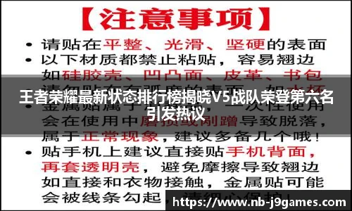 王者荣耀最新状态排行榜揭晓V5战队荣登第六名引发热议